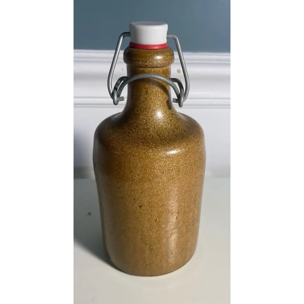 Vintage MCM Stoneware Bottle w/ Porcelain Lid & Bale